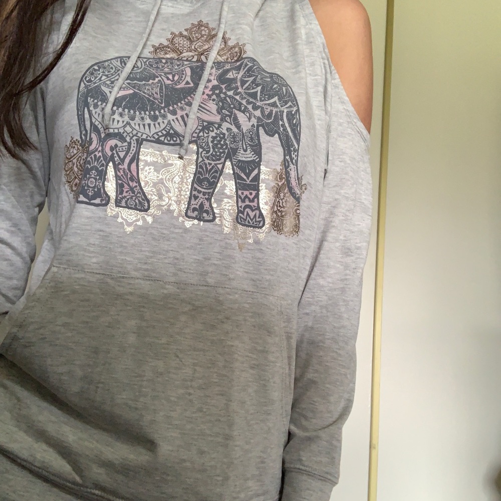 Elephant graphic cold-shoulder pullover hoodie